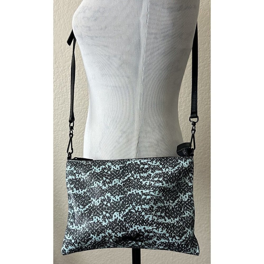 Bimba Y Lola Handbag Teal‎ Black Snakeskin Leather Shoulder Bag Purse Unique